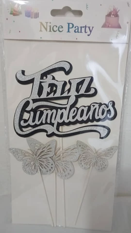 Topper Feliz Cumpleaños Plateado's foto | PartyExpress |  BizneCubano