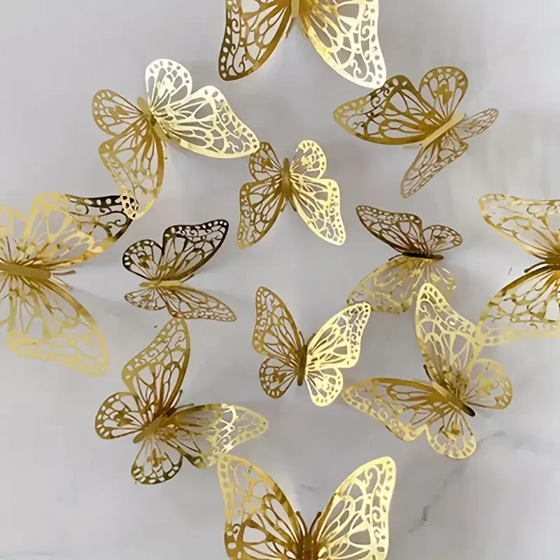 Juego de 12 Mariposas 3D de Cartulina Fondo Dorado con Brillo's foto | PartyExpress |  BizneCubano
