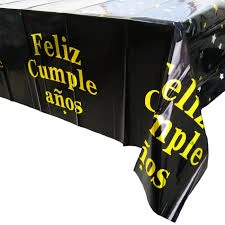 Mantel Cromado con Feliz Cumpleaños Negro y Dorado's foto | PartyExpress |  BizneCubano